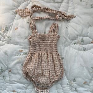 Boutique Gingham Infant One Piece with Matching Headband